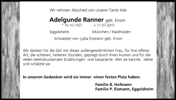 Anzeige von Adelgunde Ranner von MGO