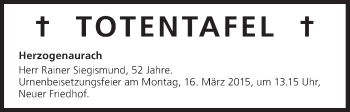 Anzeige von Totentafel vom 12.03.2015 von MGO
