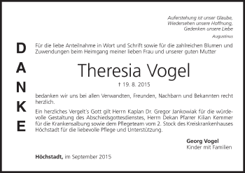 Anzeige von Theresia Vogel von MGO