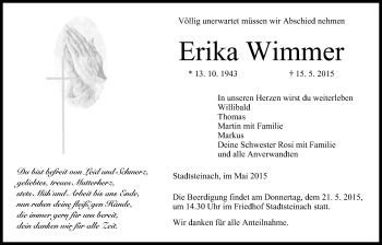 Anzeige von Erika Wimmer von MGO