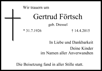 Anzeige von Gertrud Förtsch von MGO