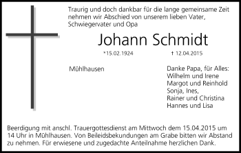 Anzeige von Johann Schmidt von MGO