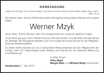 Anzeige von Werner Mzyk von MGO