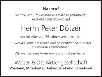 Anzeige von Peter Dötzer von MGO