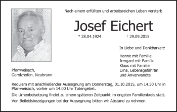 Anzeige von Josef Eichert von MGO