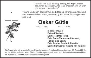 Anzeige von Oskar Gütle von MGO