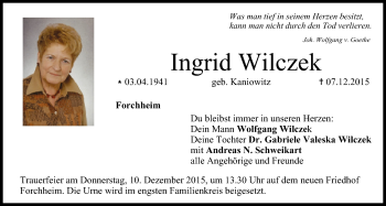 Anzeige von Ingrid Wilczek von MGO
