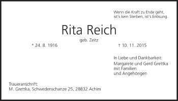 Anzeige von Rita Reich von MGO