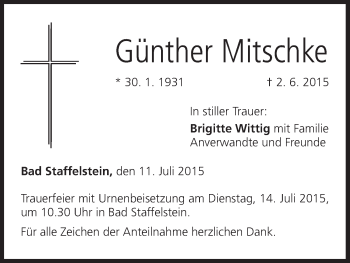 Anzeige von Günther Mitschke von MGO