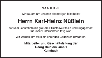 Anzeige von Karl-Heinz Nüßlein von MGO