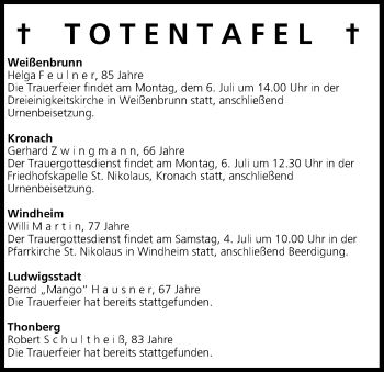 Anzeige von Helga Feulner von MGO