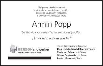 Anzeige von Armin Popp von MGO