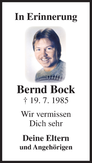 Anzeige von Bernd Bock von MGO