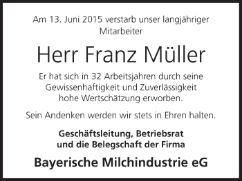 Anzeige von Franz Müller von MGO