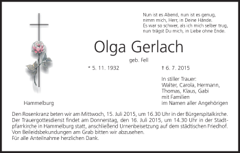 Anzeige von Olga Gerlach von MGO