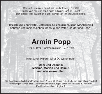 Anzeige von Armin Popp von MGO