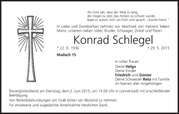 Anzeige von Konrad Schlegel von MGO