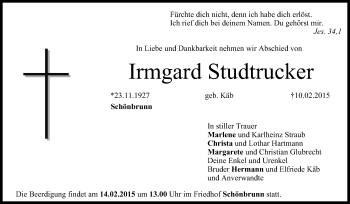 Anzeige von Irmgard Studtrucker von MGO