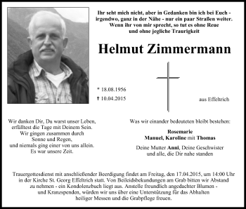 Anzeige von Helmut Zimmermann von MGO