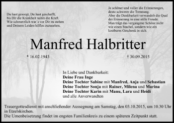 Anzeige von Manfred Halbritter von MGO