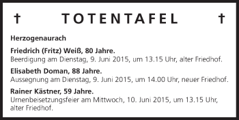 Anzeige von Totentafel, vom 06.06.2015 von MGO