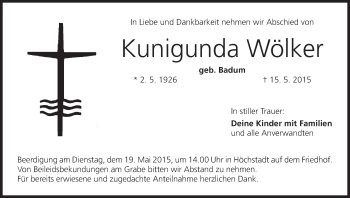 Anzeige von Kunigunda Wölker von MGO