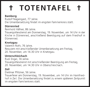 Anzeige von Totentafel vom 19.11.2015 von MGO