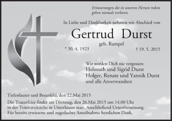 Anzeige von Gertrud Durst von MGO
