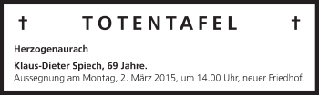 Anzeige von Totentafel vom 25.02.2015 von MGO