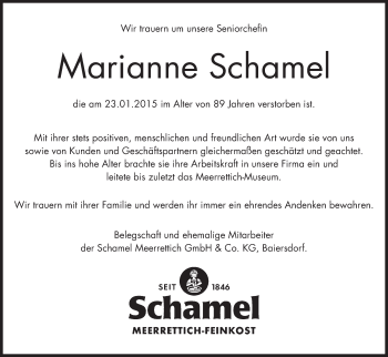 Anzeige von Marianne Schamel von MGO