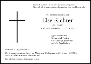 Anzeige von Else Richter von MGO