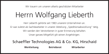 Anzeige von Wolfgang Lieberth von MGO