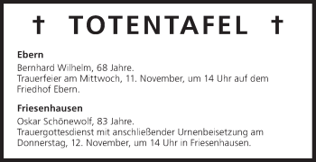 Anzeige von Totentafel vom 11.11.2015 von MGO