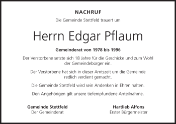 Anzeige von Edgar Pflaum von MGO