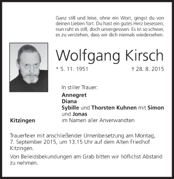 Anzeige von Wolfgang Kirsch von MGO