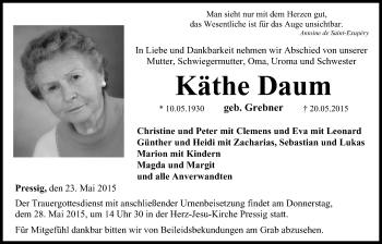 Anzeige von Käthe Daum von MGO