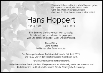 Anzeige von Hans Hoppert von MGO