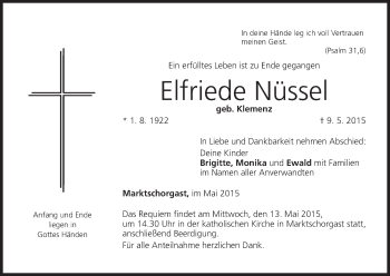 Anzeige von Elfriede Nüssel von MGO