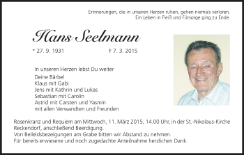 Anzeige von Hans Seelmann von MGO