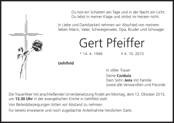 Anzeige von Gert Pfeiffer von MGO