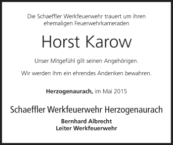 Anzeige von Horst Karow von MGO