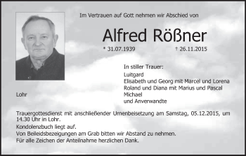 Anzeige von Alfred Rößner von MGO