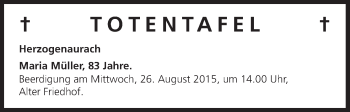 Anzeige von Totentafel vom 24.08.2015 von MGO