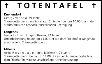 Anzeige von Totentafel vom 11.09.2015 von MGO