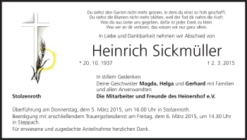 Anzeige von Heinrich Sickmüller von MGO