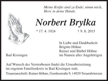 Anzeige von Norbert Brylka von MGO