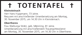 Anzeige von Totentafel vom 26.11.2015 von MGO
