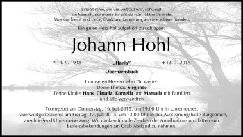 Anzeige von Johann Hohl von MGO