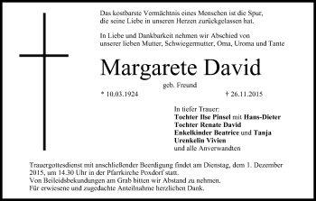 Anzeige von Margarete David von MGO