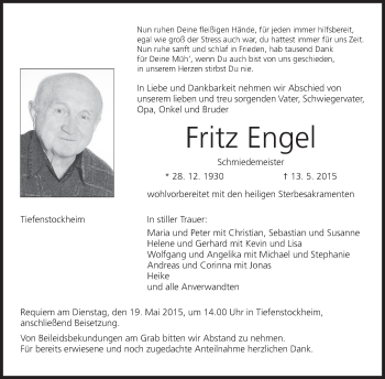 Anzeige von Fritz Engel von MGO
